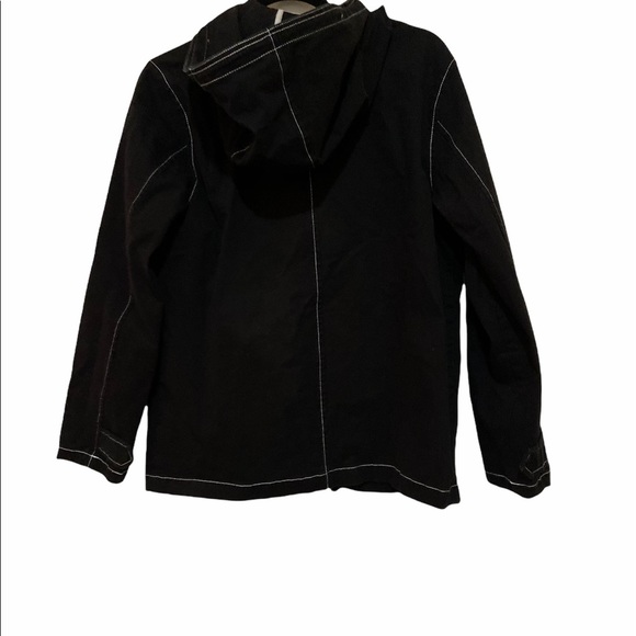 ModCloth Uncharted Territory Hooded Anorak Jacket in black with white stitching. - Picture 6 of 11